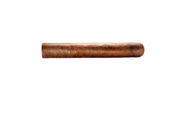 close up view of nice robusto Cuban cigar on white back 