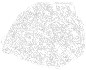 Paris France monochrome line city map. Plan of streets, urban background. Scheme of road. Vector  