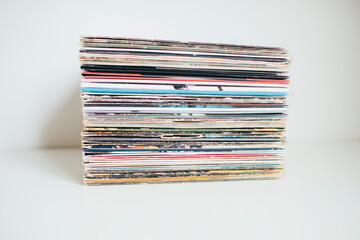 Stack of vinyl records, gramophone records collection