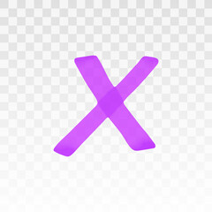 Obraz premium Purple highlighter cross isolated on transparent background. Marker pen highlight underline cross. Vector hand drawn graphic stylish element