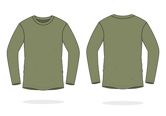 Blank Army Long Sleeve T-Shirt Vector For Template.Front And Back View.