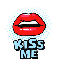 Sexy Female Lips with Red Lipstick and text. Vector Fashion Illustration Woman Mouth with Quote. Gestures Collection Expressing Different Emotions