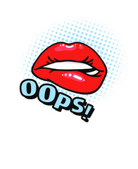 Sexy Female Lips with Red Lipstick and text. Vector Fashion Illustration Woman Mouth with Quote. Gestures Collection Expressing Different Emotions