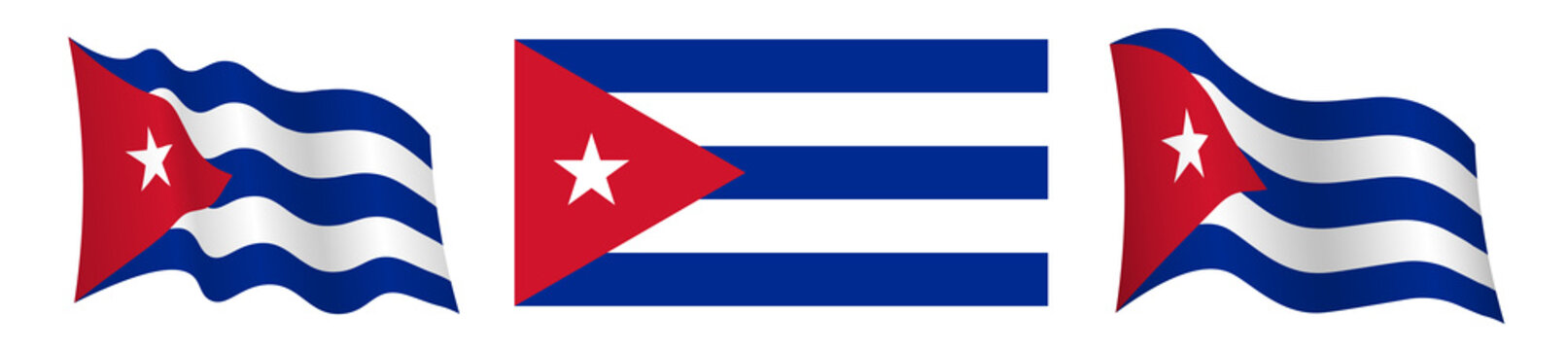 flag of Cuba in static position and in motion, fluttering in wind in exact colors and sizes, on white background