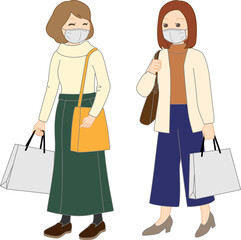 マスクをして買い物をする2人の女性