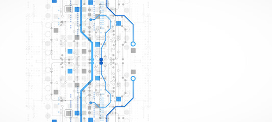 Abstract technology concept. Circuit board, high computer color background. Vector illustration with space for content, web - template, business tech presentation.