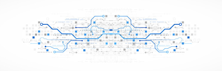 Abstract technology concept. Circuit board, high computer color background. Vector illustration with space for content, web - template, business tech presentation.