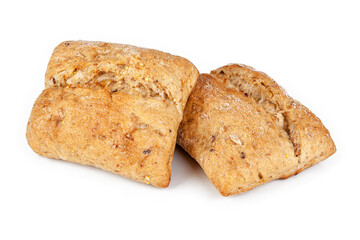 Fresh wholemeal roll isolated on a white background. View from another angle in the portfolio.