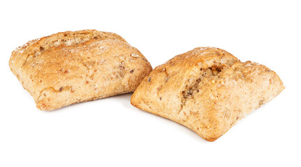 Fresh wholemeal roll isolated on a white background. View from another angle in the portfolio.
