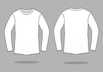 Blank White Long Sleeve T-Shirt Template on Gray Background .Front and Back Views, Vector File.