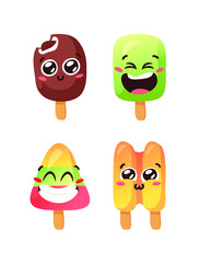 Hand Drawn Ice Cream Vector Artistic Drawing. Summer Illustration Sweet Fast Food Emoticon. Funny Emoji