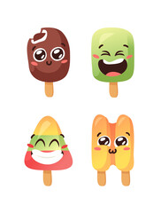 Hand Drawn Ice Cream Vector Artistic Drawing. Summer Illustration Sweet Fast Food Emoticon. Funny Emoji