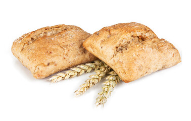 Fresh wholemeal roll isolated on a white background. View from another angle in the portfolio.