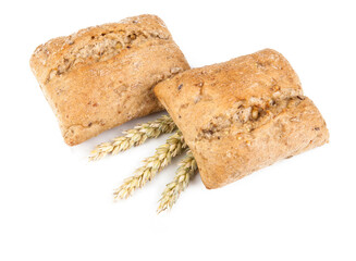 Fresh wholemeal roll isolated on a white background. View from another angle in the portfolio.