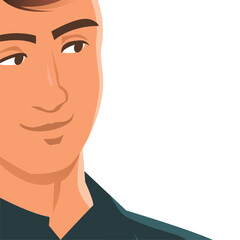 Portrait of a young man on a white background. Beautiful european face with a smile. Template for design. Vector isolated illustration.