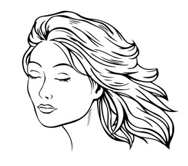 Portrait of a beautiful girl. The eyes are closed. Freehand drawing for beauty salons and labels. Illustration sketch. White background.