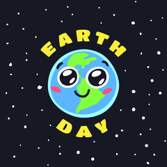 Fototapeta premium Set of Hand Drawn Emoji Childish Illustration Our Home in Cosmos. Vector Drawing Planet Earth in Space. Cartoon Solar System object Emoticon