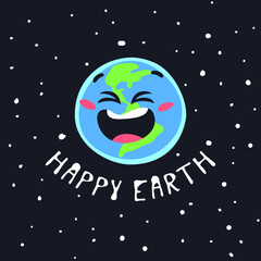 Set of Hand Drawn Emoji Childish Illustration Our Home in Cosmos. Vector Drawing Planet Earth in Space. Cartoon Solar System object Emoticon