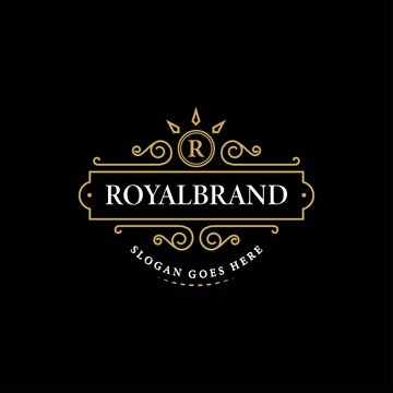 Vintage emblem. Calligraphy logotype template with trident. Sign for Restaurant, Royalty, Jewelry, Boutique, Cafe, Hotel. Vector illustration