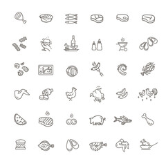 Simple Set of Meat Related Vector Line Icons.