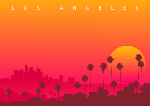 Los Angeles skyline, CA, USA. Symbolic illustration with the sunset over downtown LA. (original not derived image)