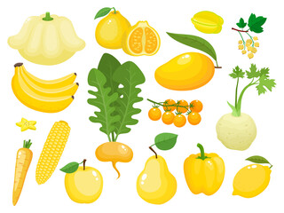 Vector concept of yellow fruit, vegetables, eat colors for health