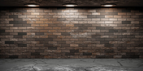 Fototapety  stary czerwony mur z cegły tło z lampami sufitowymi 3d render ilustracji