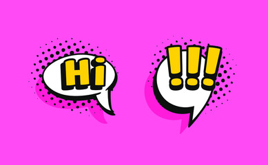 Pop art speech bubble drawing with text. Cartoon style vector collection of frames. Comic illustration on color background