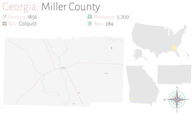 Large and detailed map of Miller county in Georgia, USA.