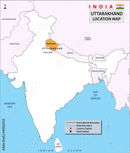 Uttarakhand In India Map Uttarakhand Map Highlight Uttarakhand Map On India Map With A Boundary Line  India Details Map Wall Mural-Awesome Artt