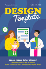 Cartoon mother showing to doctor her baby with rash. Visit, physician, eruption flat vector illustration. Healthcare and medicine concept for banner, website design or landing web page