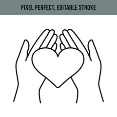 Heart palms on white background. Healthcare concept. Nature. Protection icon vector. Prevention concept. Hand sanitizer. Isolated vector. Editable Stroke.