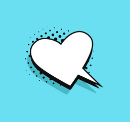 Pop art heart speech bubble without text. Cartoon style vector collection of frames. Comic illustration on blue background