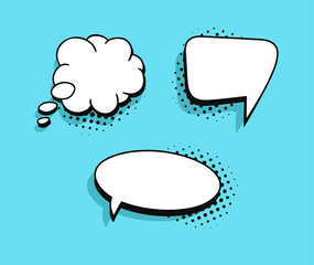 Pop art heart speech bubble without text. Cartoon style vector collection of frames. Comic illustration on blue background