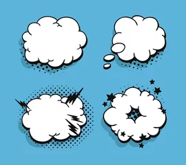 Fotobehang Pop art speech bubble without text. Cartoon style vector collection of frames. Comic illustration on blue background © pomolchim