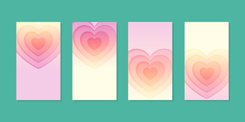 Valentine's day background set. Collection of beautiful shining background decorated with hearts. Editable templates for social networks and stories. Vector 10 EPS.