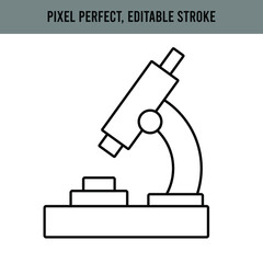 Icon with the microscope on white background. Isolated vector illustration. Medical research. Editable Stroke.