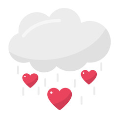 Love Rain Concept, Clouds with heart vector color Icon design, Love and romance symbol on white background, Valentines Day Sign,