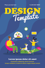 Mother and daughter packing belongings for trip. Dog, family, kid flat vector illustration. Summer vacation and travel concept for banner, website design or landing web page