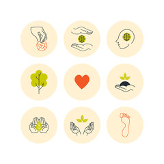 Environmental protection icons set in minimalistic style. Vector illustration.