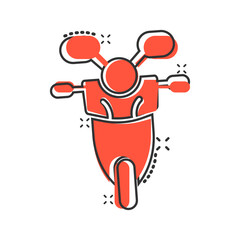 Motorbike icon in comic style. Scooter cartoon vector illustration on white isolated background. Moped vehicle splash effect business concept.