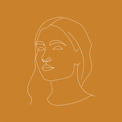 Vector face woman line art. Continuous line, fashion minimalist concept.