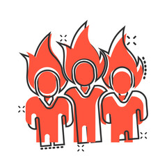 People with flame head icon in comic style. Stress expression cartoon vector illustration on white isolated background. Health problem splash effect business concept.