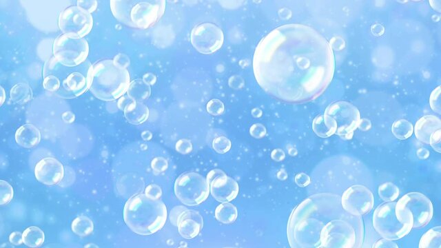 シャボン玉　水中　水色背景　ループ