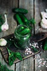 Cucumbers in a jar The process of pickling fresh cucumbers.