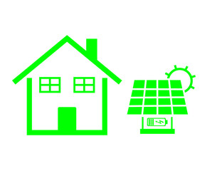 Green energy, Sustainable Living, Solar energy panel and home sign, Clean energy