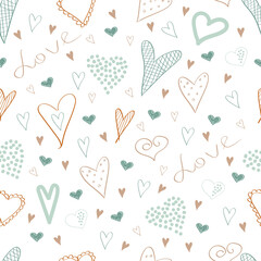 Seamless childish pattern with hand drawn hearts.