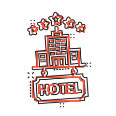 Fototapeta premium Hotel 5 stars sign icon in comic style. Inn building cartoon vector illustration on white isolated background. Hostel room splash effect business concept.