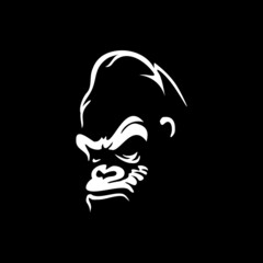 gorilla head vector logo, 
Vector logo illustration, ferocious gorilla head on black background