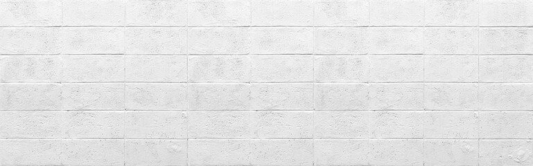 Panorama of White cement block fence texture and seamless background